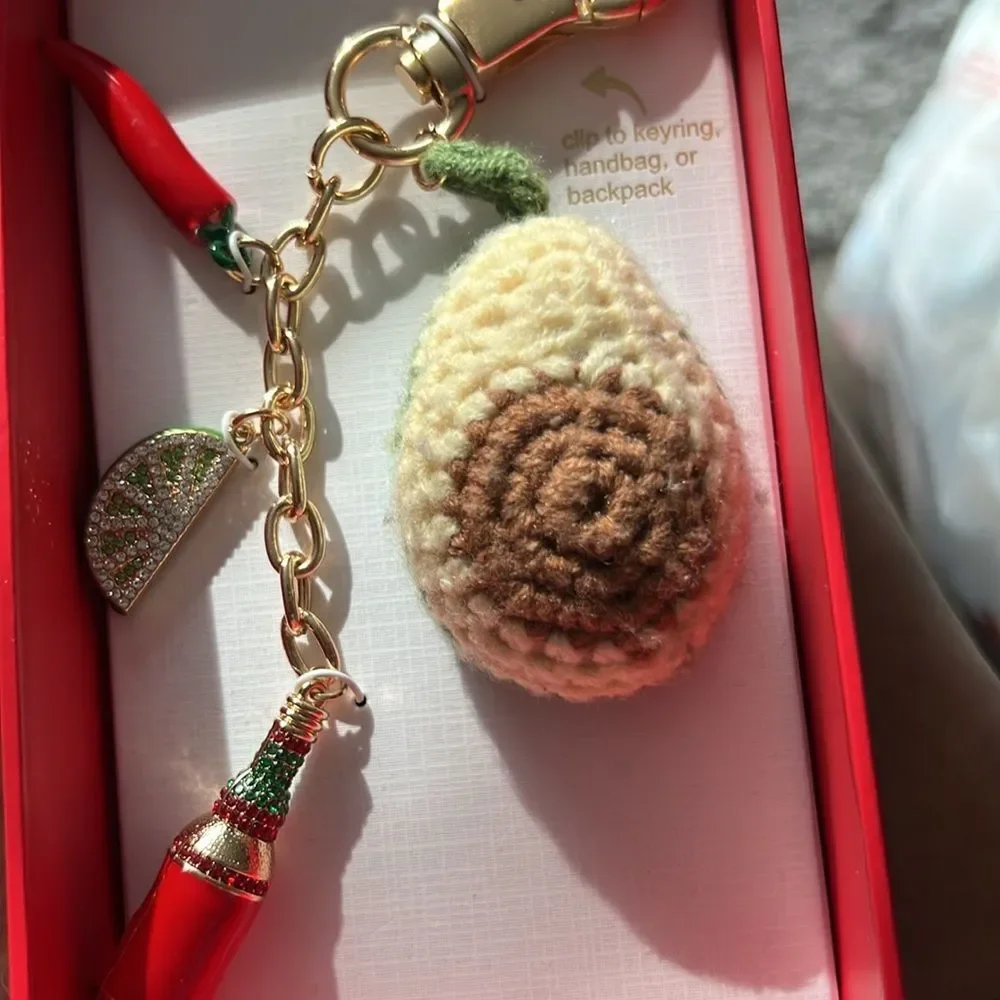 Piper K Knit Avocado Multi Charm Keychain Bag Purse Southwestern‎ NWT